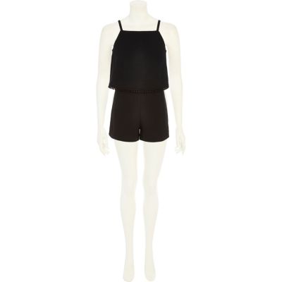 Girls black double layer playsuit